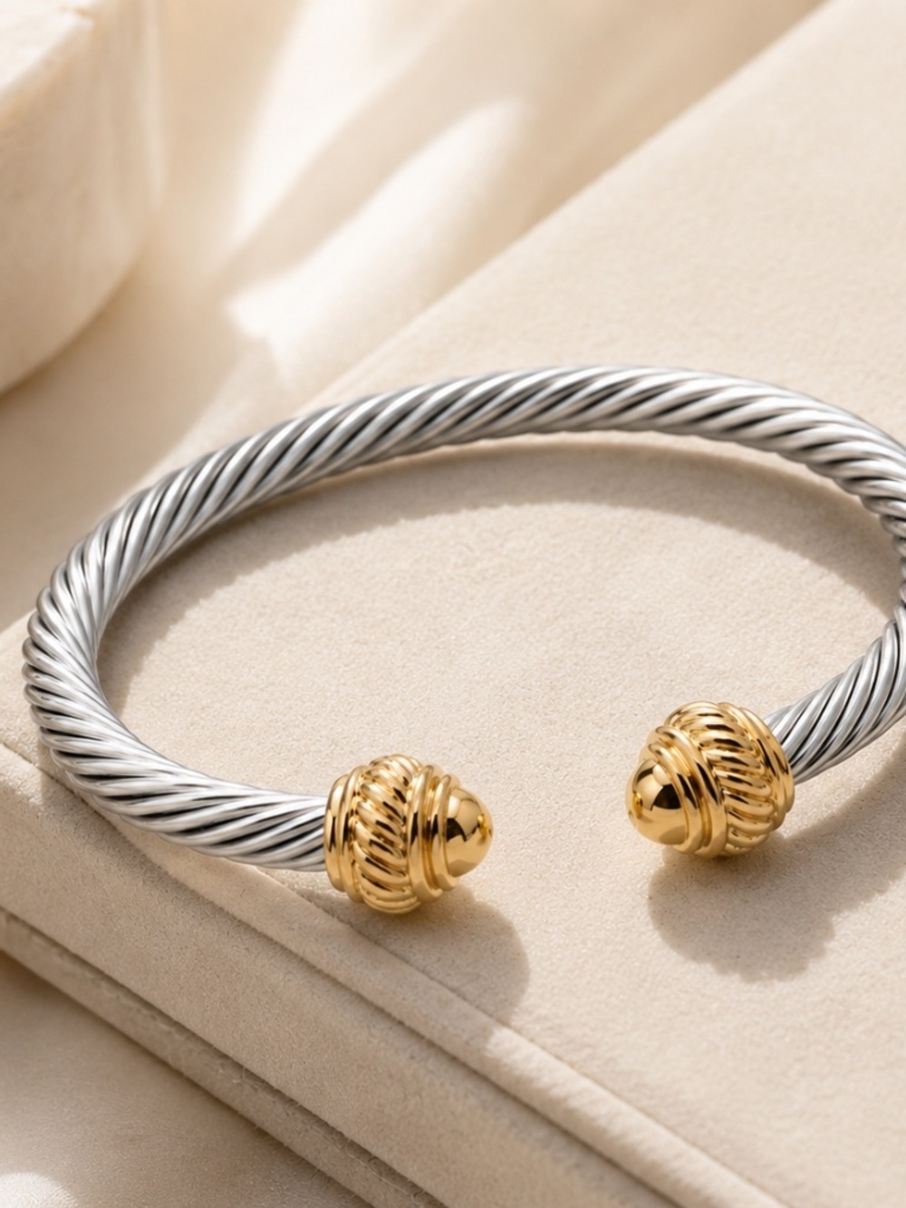 Two-Tone Twisted Cable Cuff Bracelet - Silver and Gold - Picture 4 of 8